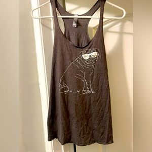 Pug in Sunglasses Racerback Tank Top—Dark Gray, XS, Never Worn!